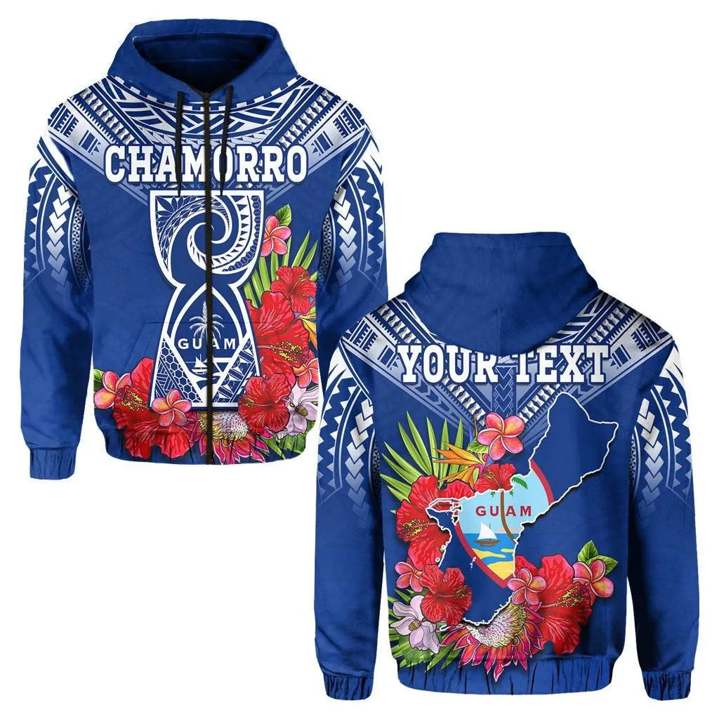 Custom Personalised Guam Chamorro Hoodie Guaman Latte Stone Tropical Flowers Blue Version LT14