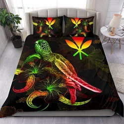 FamilyGater Bedding Set - Cover and Pillow Cases Hawaii Polynesian - Turtle With Blooming Hibiscus Reggae - BN22