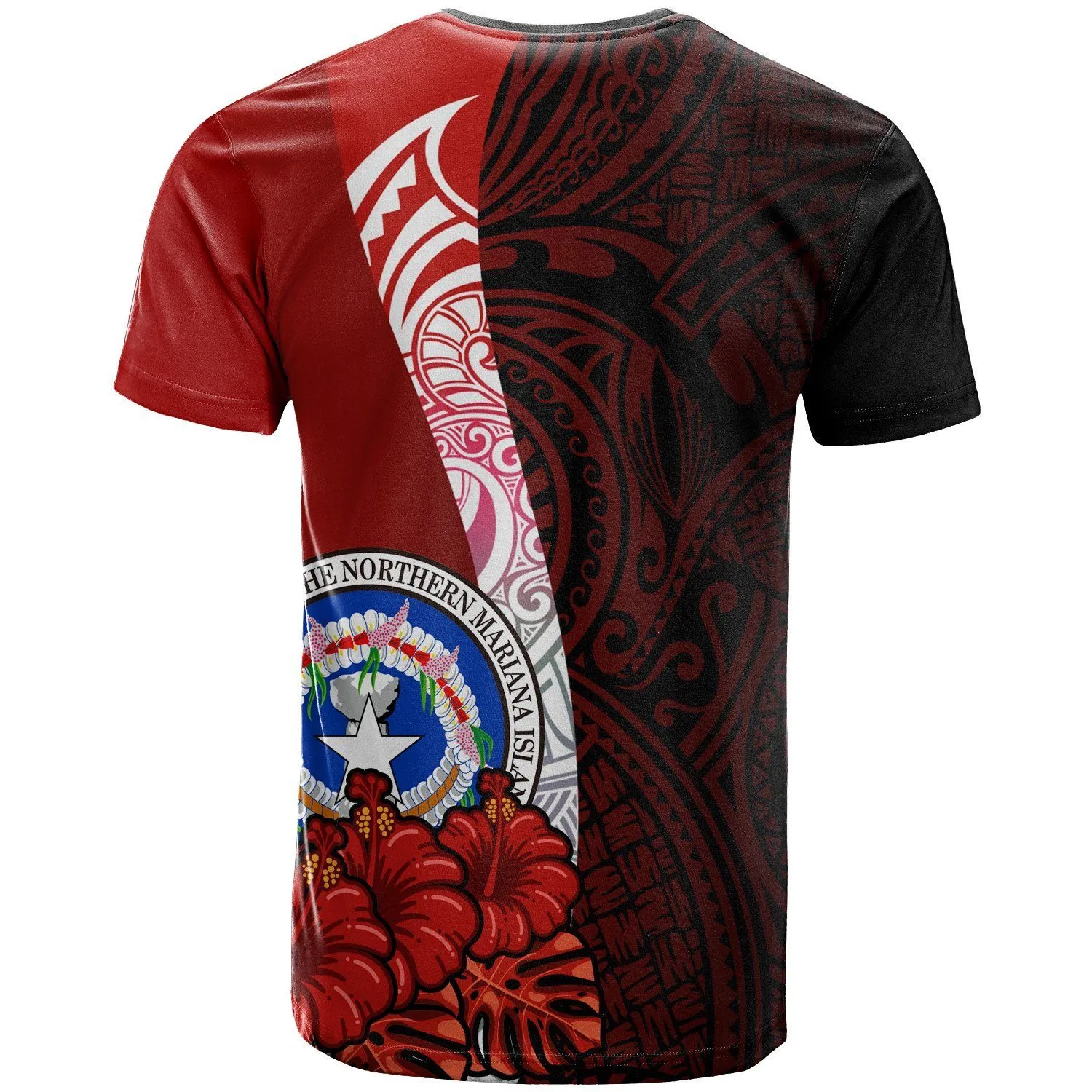 Northern Mariana Islands Polynesian Custom Personalised T-Shirt - Coat Of Arm With Hibiscus - BN12