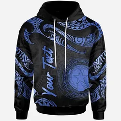 Northern Mariana Islands Polynesian Custom Personalised Hoodie - Poly Tattoo Blue Version