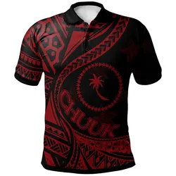 Chuuk Polo Shirt - Plumeria Flowers Red Version