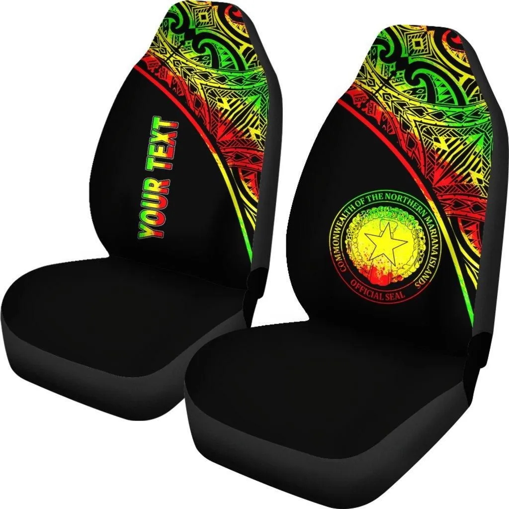 Northern Mariana Islands Custom Personalised Car Seat Covers - C N M I Seal Polynesian Reggae Curve
