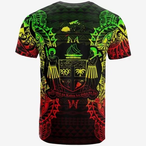 Fiji All T-Shirt - Fiji Coat Of Arms Map Polynesian Tattoo Reggae
