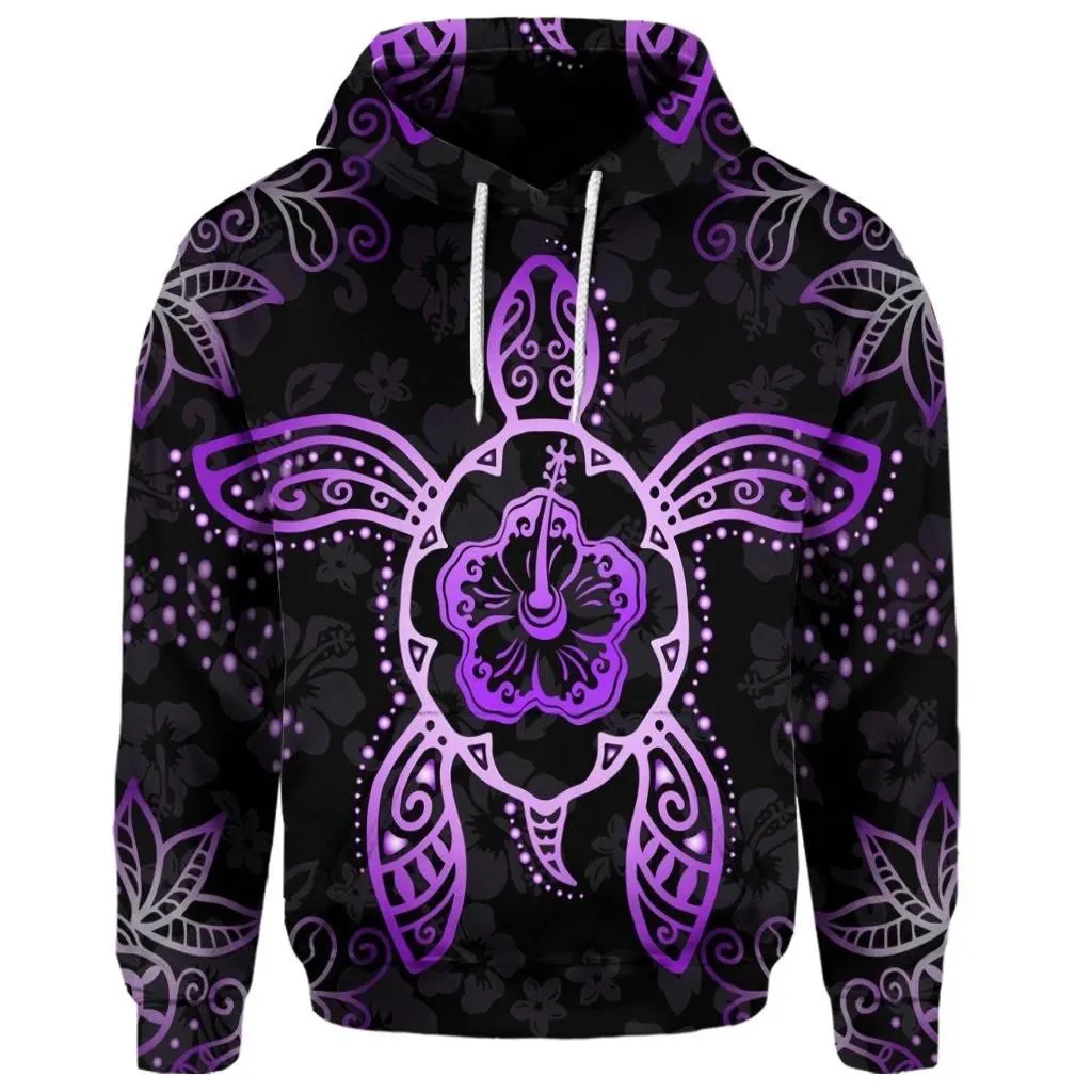 Alohawaii Hoodie - (Personalised) Hawaiian Turtle And Hibiscus Polynesian Hoodie Violet - AH - JR