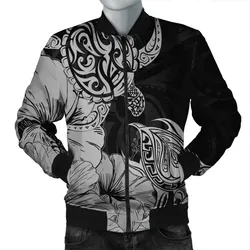 FamilyGater Jacket - Hawaii Turtle Bomber Jacket Polynesian Hibiscus Art Gray - AH - JR