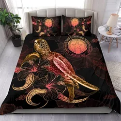 CNMI Polynesian Bedding Set - Turtle With Blooming Hibiscus Gold