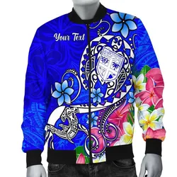 Fiji Custom Personalised Mens Bomber Jacket - Turtle Plumeria (Blue)