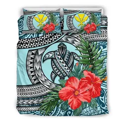 FamilyGater Bedding Set - Cover and Pillow Cases Kanaka Maoli (Hawaiian) - Polynesian Turtle Hibiscus Blue A24