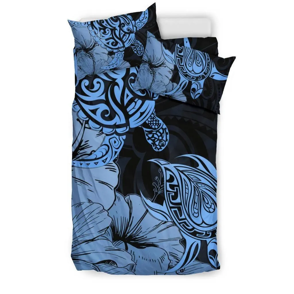 FamilyGater Bedding Set - Cover and Pillow Cases Hawaii Turtle Polynesian Hibiscus Art Gold Blue AH J1