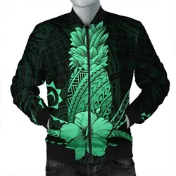 Hawaii Polynesian Pineapple Hibiscus Bomber Jacket - Green