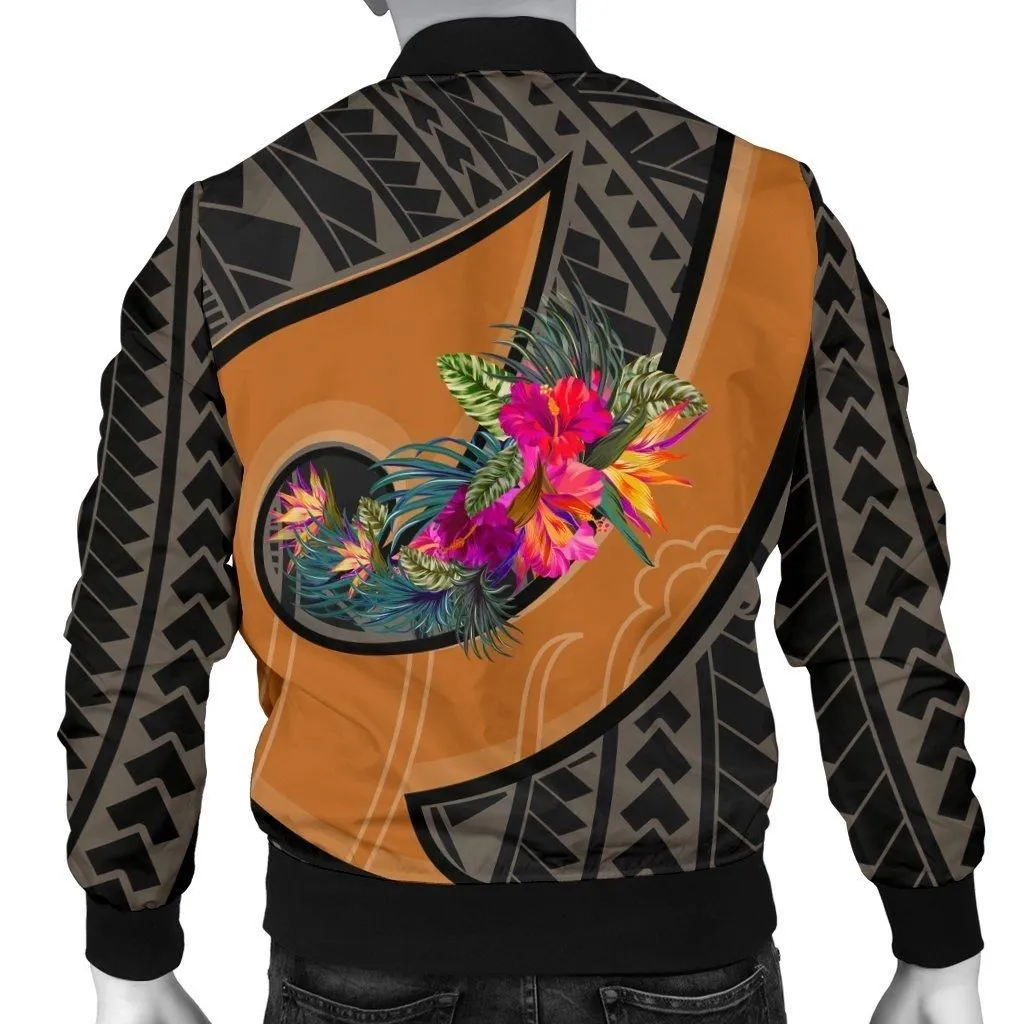 Samoa Mens Bomber Jacket - Polynesian Hook and Hibiscus Nude