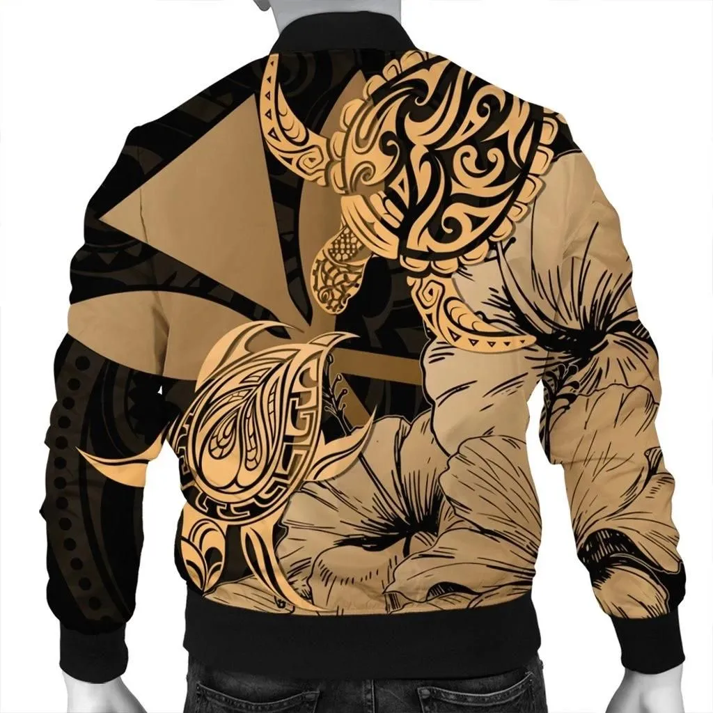 FamilyGater Jacket - Hawaii Turtle Bomber Jacket Polynesian Hibiscus Art Ver 2.0 Gold - AH - JR