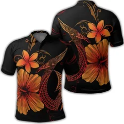 Hawaiian Fish Hook Hibiscus Plumeria Polynesian Polo Shirt - Orange - AH