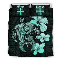 FamilyGater Bedding Set - Cover and Pillow Cases Fiji Hibiscus Plumeria Mix Polynesian Turtle Turquoise J1