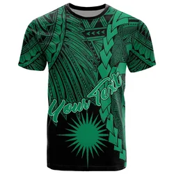 Marshall Islands Polynesian Custom Personalised T-Shirt - Tribal Wave Tattoo Green