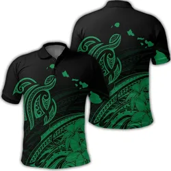 Hawaii Turtle Polynesian Map Plumeria Polo Shirt Green - AH