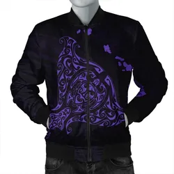 Alohawaii Jacket - Hawaiian Map Manta Ray Purple Polynesian Bomber Jacket - AH - J4R