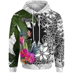 Nauru Hoodie White - Turtle Plumeria Banana Leaf