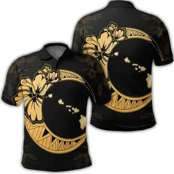 Alohawaii Shirt - Hawaiian Map Hibiscus Turtle Polynesian Moon Polo Shirt Yellow - AH - JR