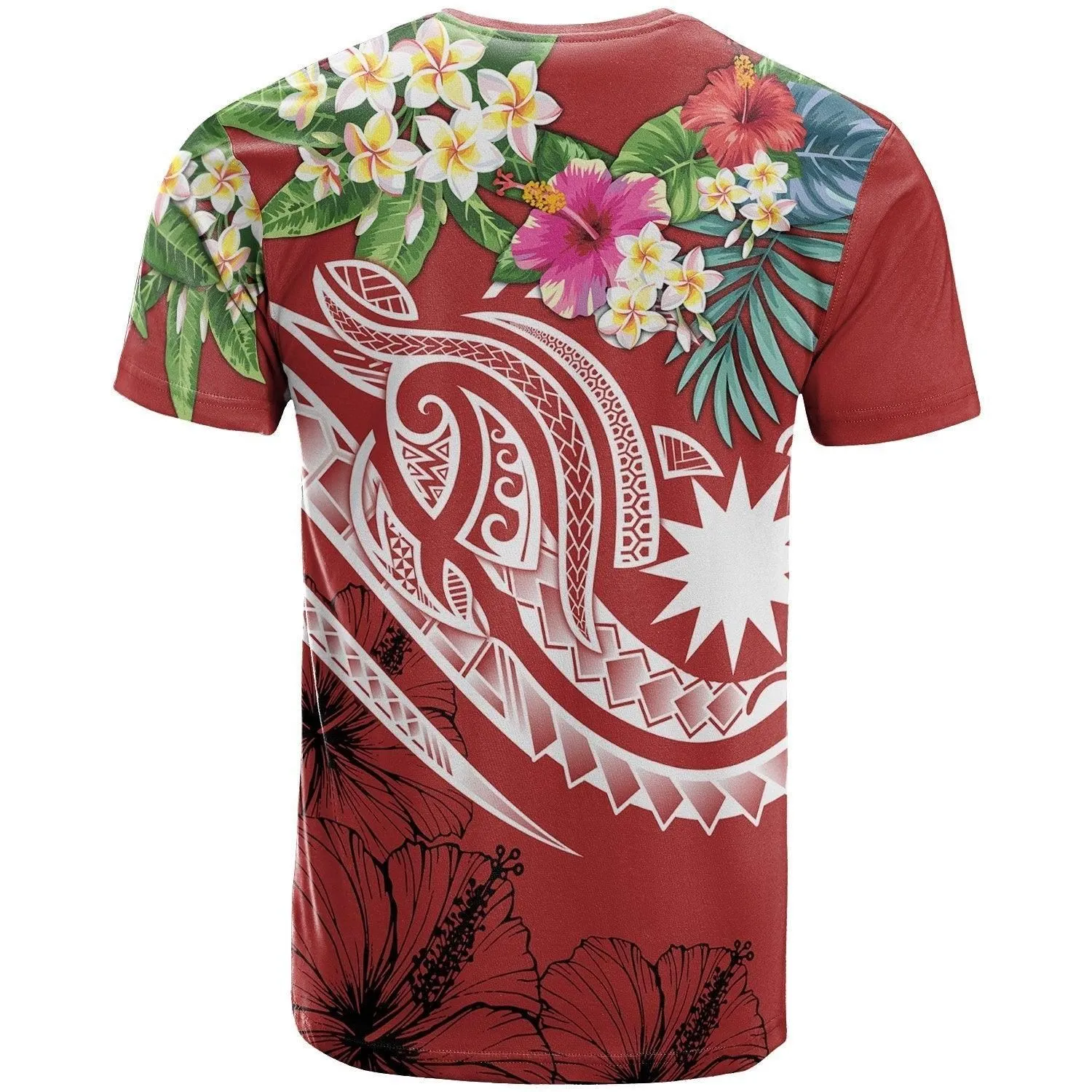 Nauru Polynesian T shirt - Summer Plumeria Red