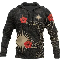 Marshall Islands Hoodie Hibiscus Tattoo Style