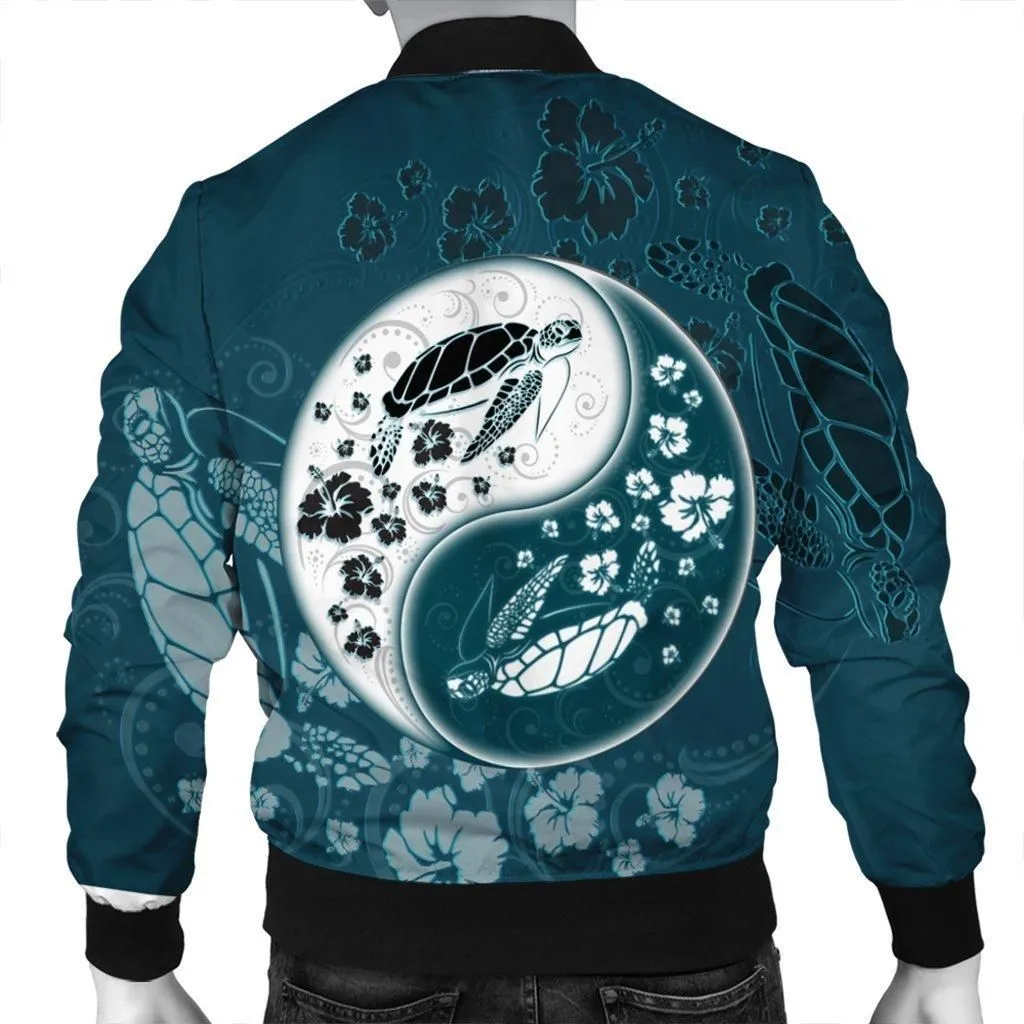 Hawaiian Hibiscus Turtle Polynesian Bomber Jacket YinYang Style