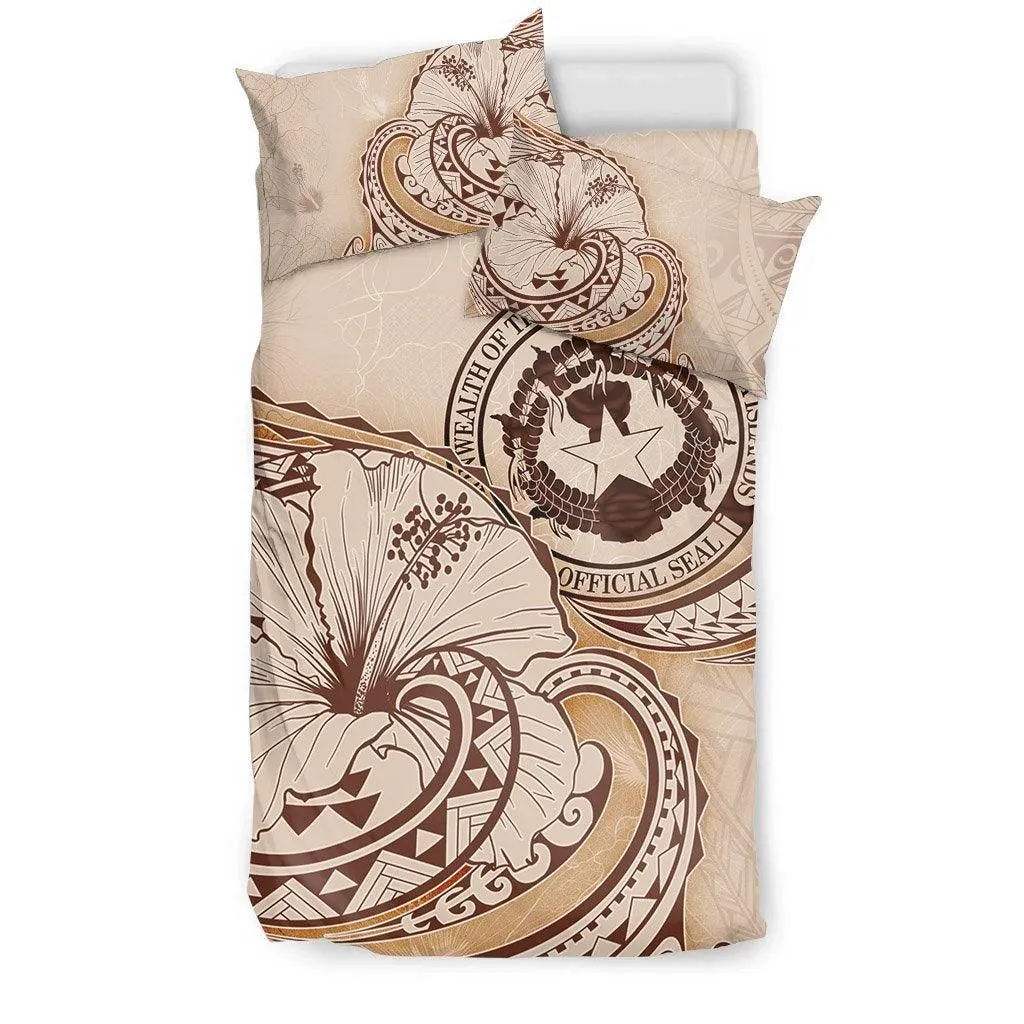 Northern Mariana Islands Bedding Set - Hibiscus Flower Vintage Style