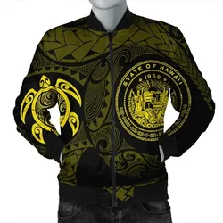 Alohawaii Jacket - Hawaiian Coat Of Arms Turtle Polynesian Bomber Jacket Yellow AH - J7R