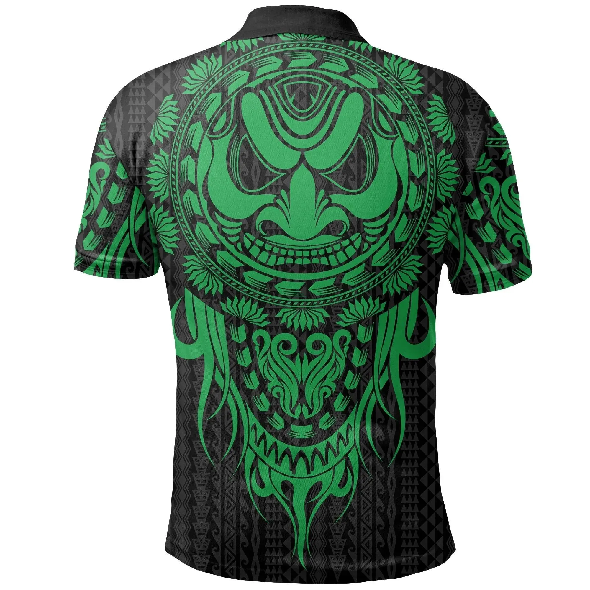 Polynesian Polo Shirt - Tattoo Tiki Mask Green - BN12