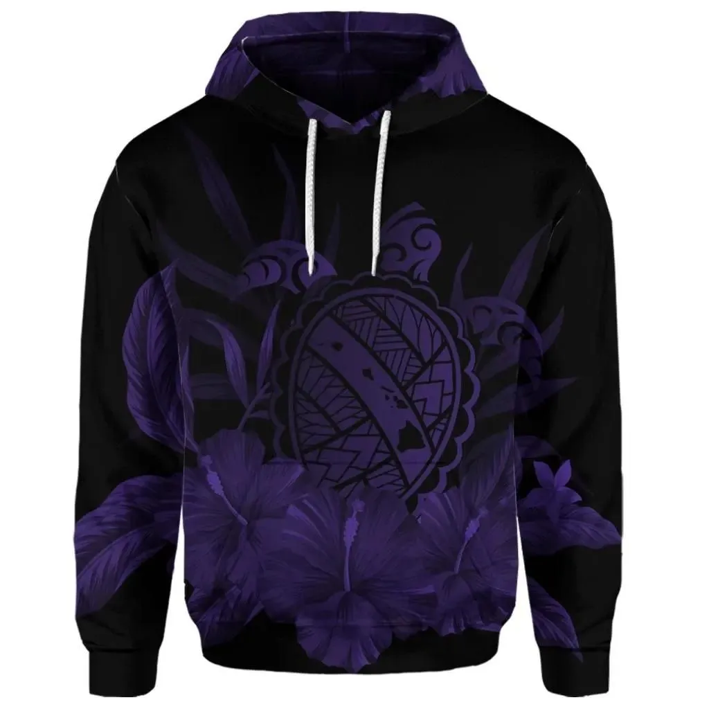 Alohawaii Hoodie - (Personalised) Hawaiian Map Turtle Hibiscus Polynesian Hoodie - Purple - AH - J4R