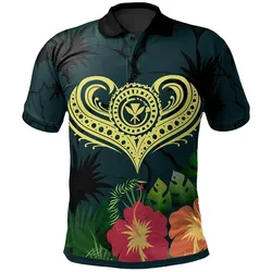 Polynesian Hawaii Kanaka Maoli Polo Shirt - Heart with Hibiscus