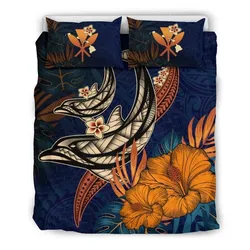 Kanaka Maoli (Hawaiian) Bedding Set - Polynesian Dolphin Hibiscus And Plumeria A24