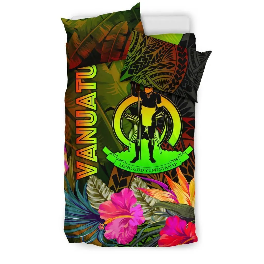 Vanuatu Polynesian Bedding Set - Hibiscus and Banana Leaves
