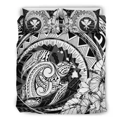 FamilyGater Bedding Set - Cover and Pillow Cases Hawaiian Map Kanaka Honu Hibiscus White Globular Polynesian - AH - JD