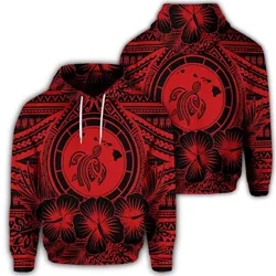 Hawaiian Map Honu Hibiscus Tropic Red Polynesian Hoodie