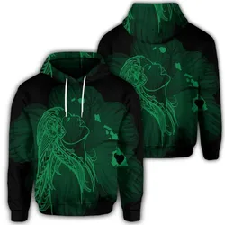 Hawaiian Map Heart Hula Girl Hibiscus Green Polynesian Hoodie