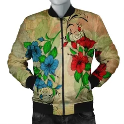 FamilyGaterJacket - Hawaiian Blue And Red Hibiscus Polynesian Bomber Jacket - AH - JR