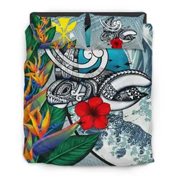 Kanaka Maoli (Hawaiian) Bedding Set - Sea Turtle Wave Hibiscus Bird of Paradise A24