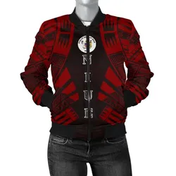 Niue Women Bomber Jacket - Polynesian Tattoo Red - BN0110