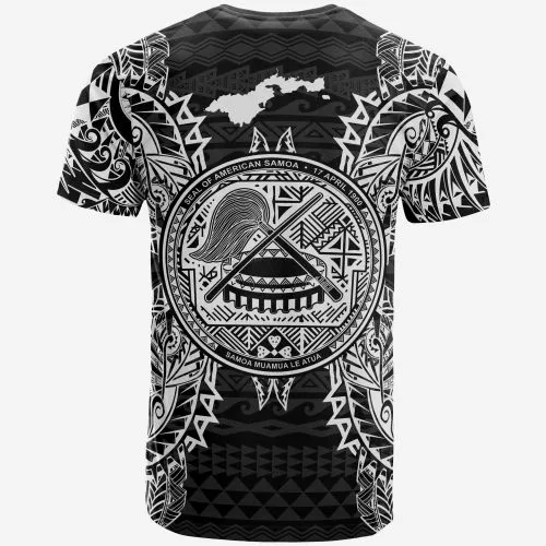 American Samoa All T Shirt - Samoa Coat Of Arms Map Polynesian Tattoo White Black