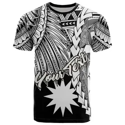 Nauru Polynesian Custom Personalised T shirt - Tribal Wave Tattoo White