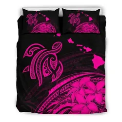 FamilyGater Bedding Set - Cover and Pillow Cases Hawaiian Map Turtle  Hibiscus Plumeria Polynesian Pink - AH - J1