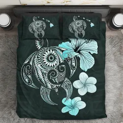 Hibiscus Plumeria Mix Polynesian Turquoise Turtle Comforter Duvet Cover Bedding Sets | 100% Polyester | BS1796