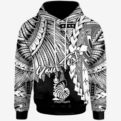 New Caledonia Polynesian Custom Personalised Hoodie - Tribal Wave Tattoo White