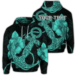 Alohawaii Hoodie - (Personalised) Hawaiian Anchor Poly Tribal Hibiscus Polynesian Hoodie Turquoise - AH - JR