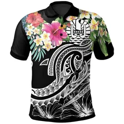 Tahiti Polynesian Polo - Summer Plumeria Black