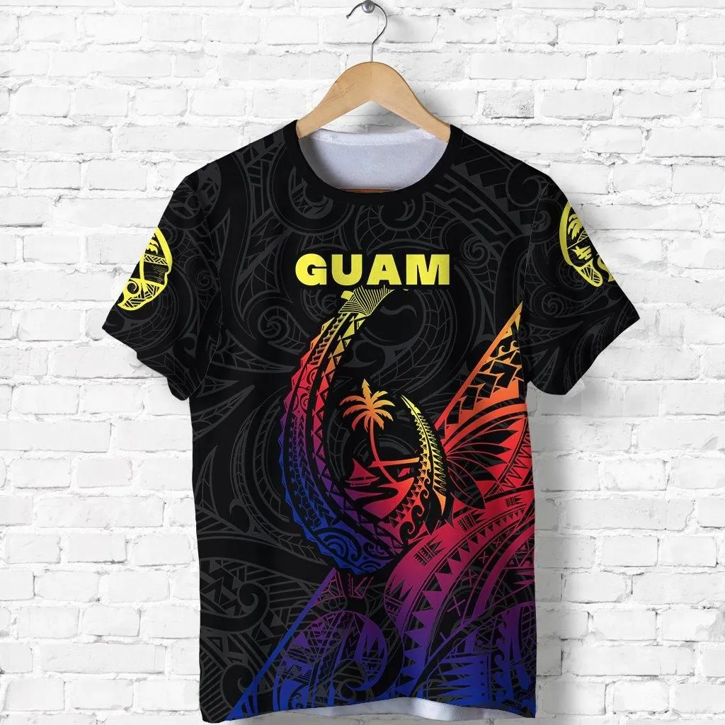 (Custom Personalised) Guam Rugby T Shirt Polynesian Patterns Style - Gradient LT16