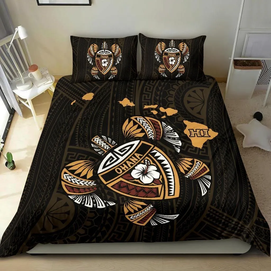 FamilyGater Bedding Set - Cover and Pillow Cases Hawaiian Map Turtle Ohana Hibiscus Kakau Polynesian - AH - J6