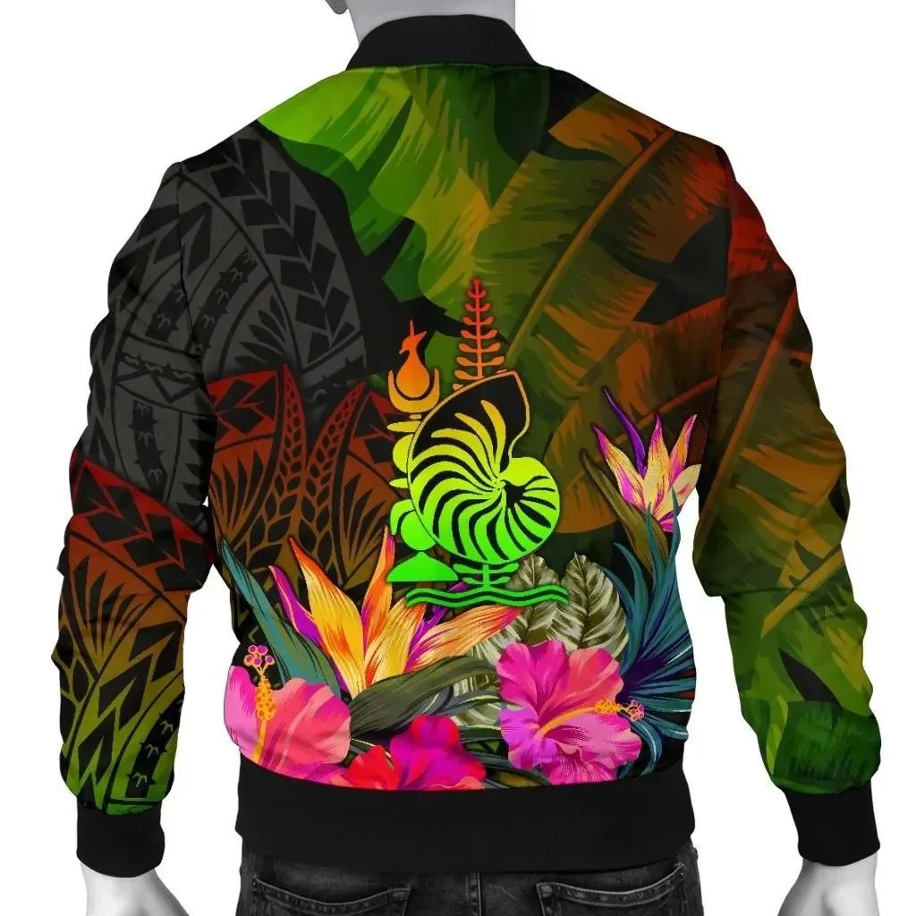 New Caledonia Polynesian Men's Bomber Jacket - Hibiscus and Banana Leaves - BN15