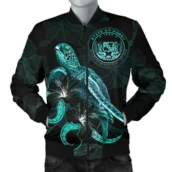 FamilyGater Jacket - Bomber Jacket Hawaii Polynesian - Turtle With Blooming Hibiscus Turquoise - BN22